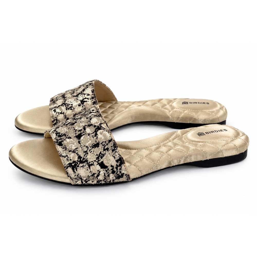 Birdies The Sparrow Silver Shadow Haircalf Slide Sandals Women 9.5 Metallic
